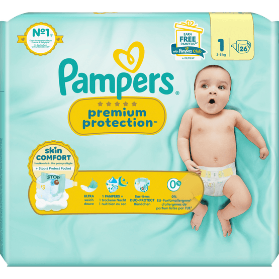 Foto van Pampers Premium protection maat 1 op witte achtergrond