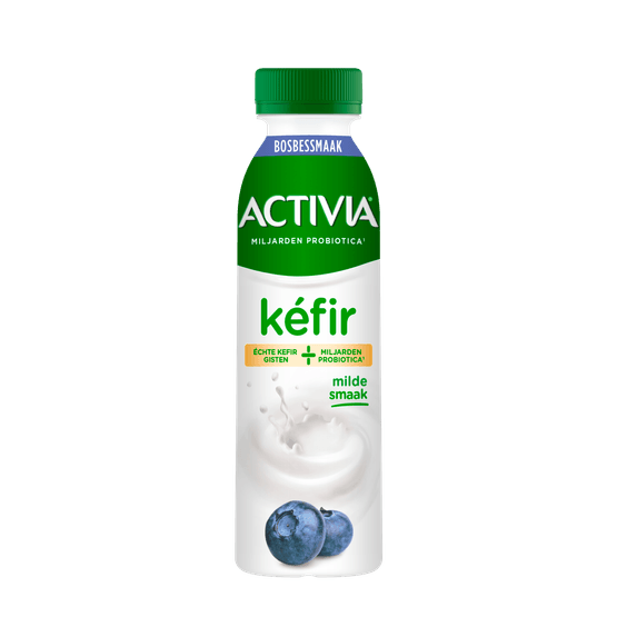 Foto van Activia Kefir drink bosbes op witte achtergrond