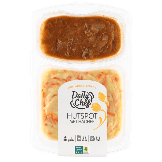 Foto van Daily Chef Hutspot met hachee op witte achtergrond