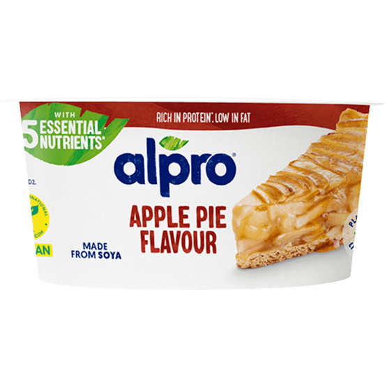 Foto van Alpro Plant. variatie op yoghurt apple pie op witte achtergrond