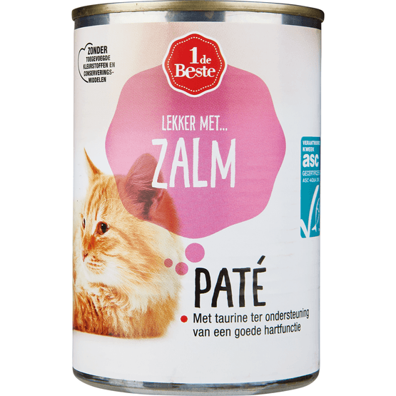 Foto van 1 de Beste Kattenvoer paté zalm op witte achtergrond