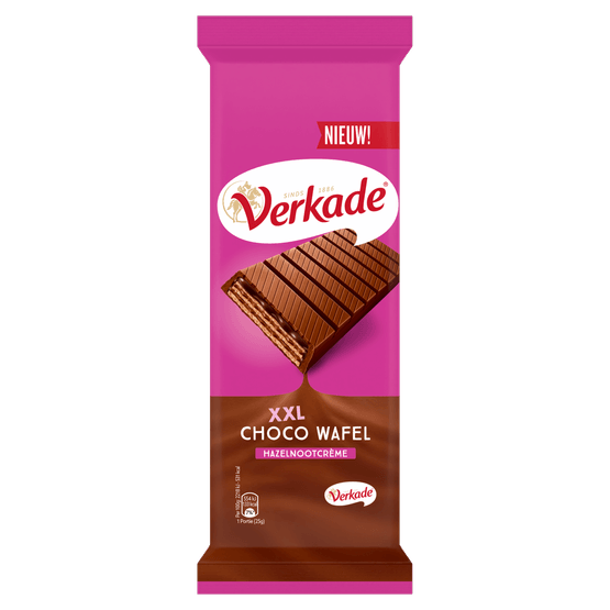 Foto van Verkade Xxl choco wafel hazelnootcreme op witte achtergrond