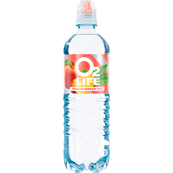 Foto van O2Life Mineraalwater green tea peach op witte achtergrond