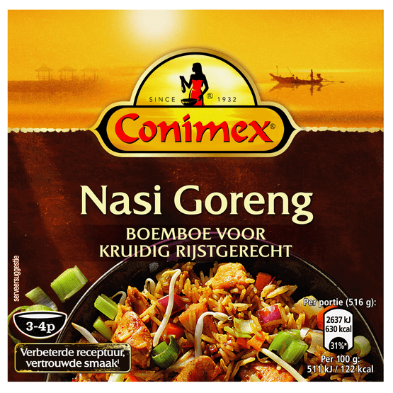 Foto van Conimex Boemboe nasi goreng op witte achtergrond