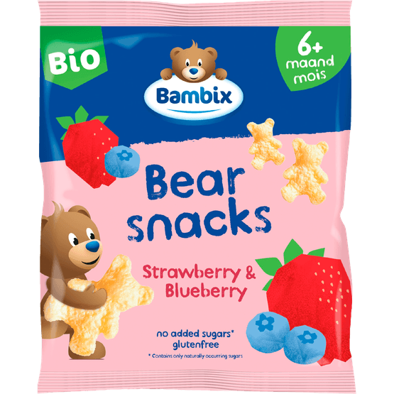Foto van Bambix Berensnacks bio aardbei blauwe bes 6+mnd op witte achtergrond