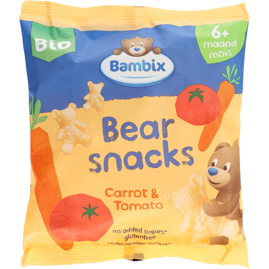 Foto van Bambix Berensnacks bio wortel tomaat 6+mnd op witte achtergrond