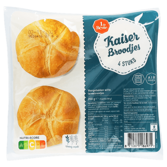 Foto van 1 de Beste Kaiserbroodje 4 stuks op witte achtergrond