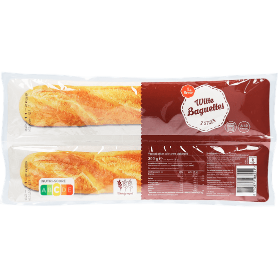 Foto van 1 de Beste Baguettes wit 2 stuks op witte achtergrond