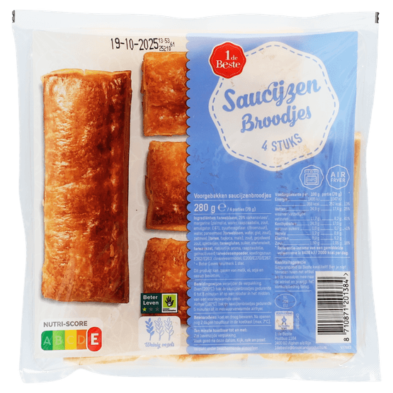 Foto van 1 de Beste Saucijzenbroodjes 4 stuks op witte achtergrond