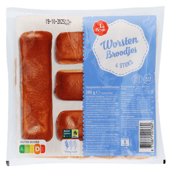 Foto van 1 de Beste Worstenbroodjes 4 stuks op witte achtergrond