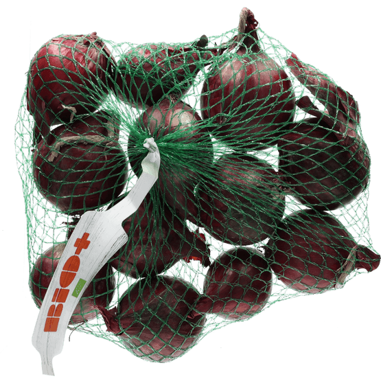Foto van Bio+ Bio rode uien op witte achtergrond