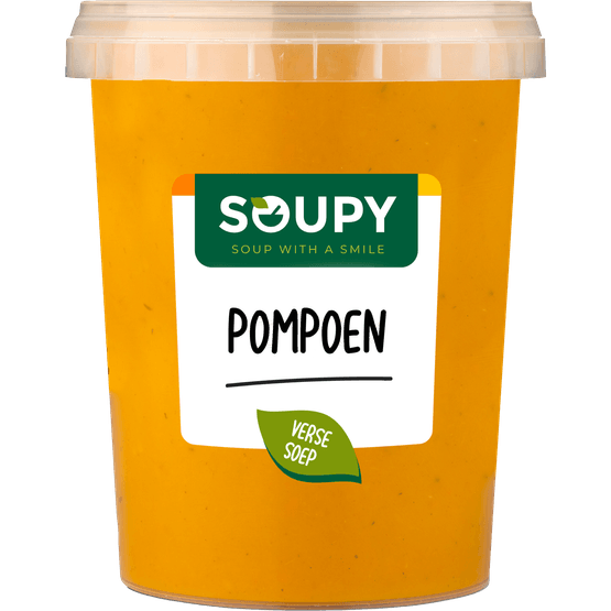 Foto van Soupy Pompoensoep vers op witte achtergrond