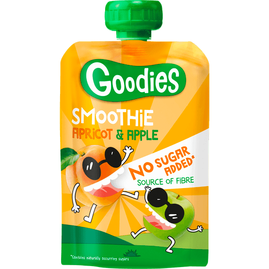 Foto van GOODIES Knijpzakje abrikoos-appel 3+ jaar op witte achtergrond