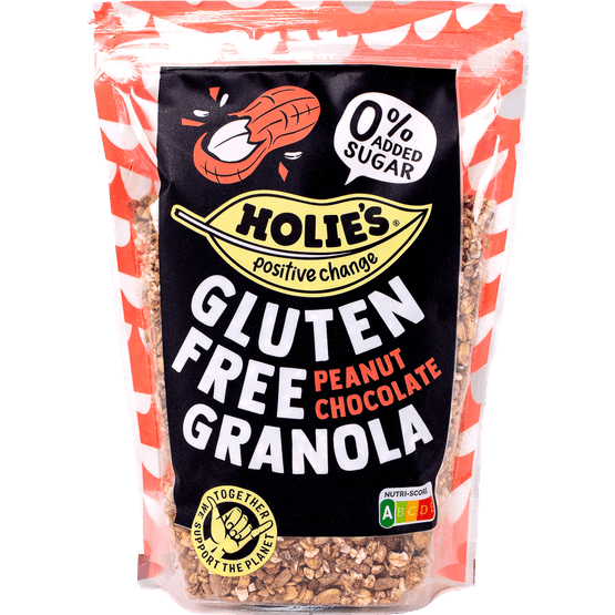 Foto van Holie's Granola peanut chocolate op witte achtergrond