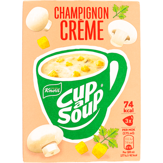 Foto van Knorr Cup-a-soup champignon creme 3 st. op witte achtergrond