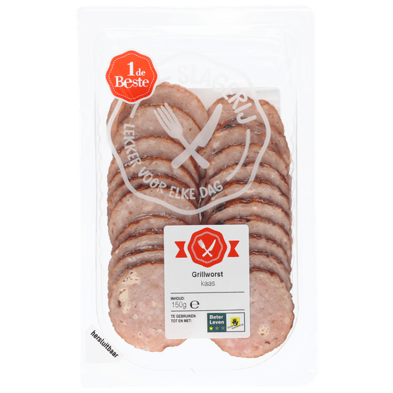 Foto van 1 de Beste Grillworst kaas op witte achtergrond