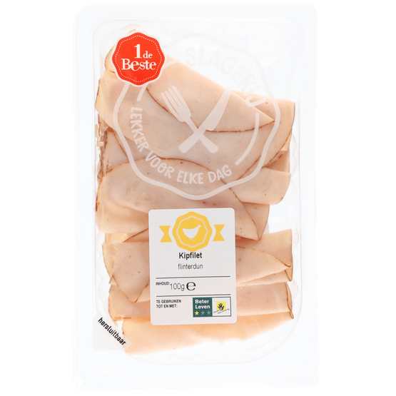 Foto van 1 de Beste Kipfilet flinterdun op witte achtergrond