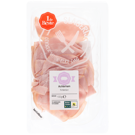 Foto van 1 de Beste Achterham flinterdun op witte achtergrond