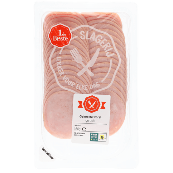 Foto van 1 de Beste gekookte worst gerookt op witte achtergrond