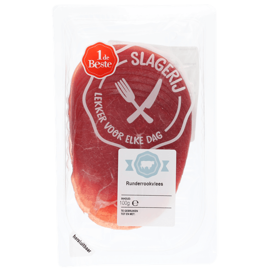 Foto van 1 de Beste Runderrookvlees op witte achtergrond