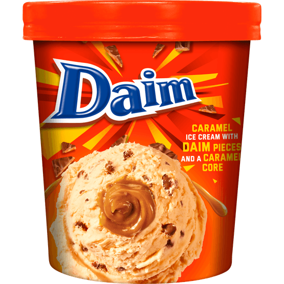 Foto van Daim Caramel pint op witte achtergrond