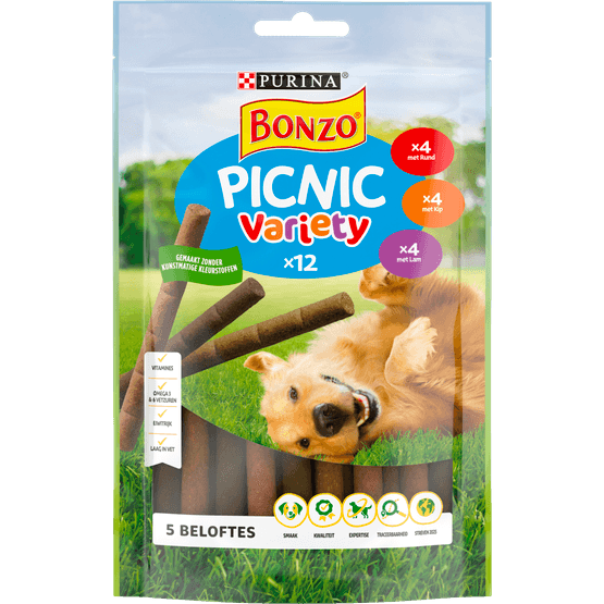Foto van Bonzo Hondensnacks picnic variety op witte achtergrond