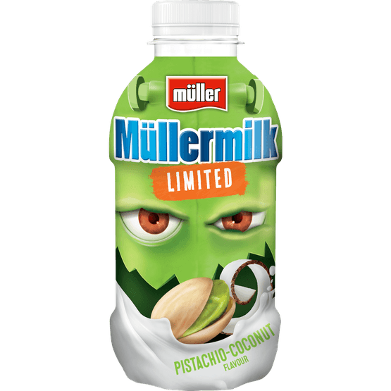 Foto van Müller Müllermilk pistache kokosnoot op witte achtergrond