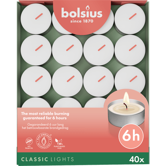 Foto van Bolsius Theelichten wit 6 uur op witte achtergrond