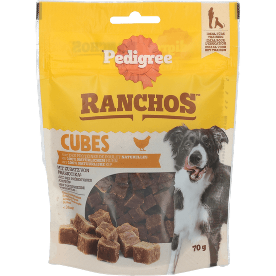 Foto van Pedigree Hondensnacks ranchos cubes chicken op witte achtergrond