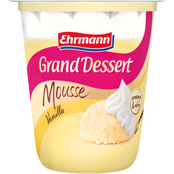 Foto van Ehrmann Grand dessert mousse vanille op witte achtergrond