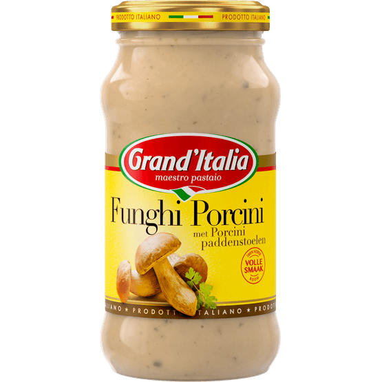 Foto van Grand'Italia Pastasaus funghi porcini op witte achtergrond