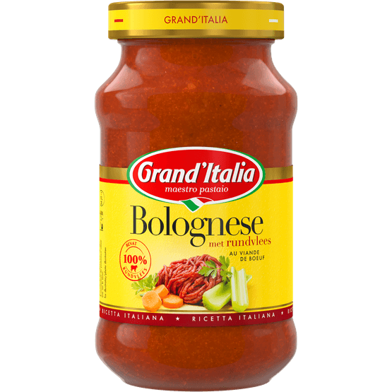 Foto van Grand'Italia Pastasaus bolognese op witte achtergrond