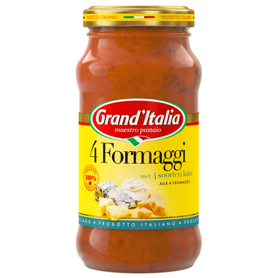 Foto van Grand'Italia Pastasaus 4 formaggi op witte achtergrond