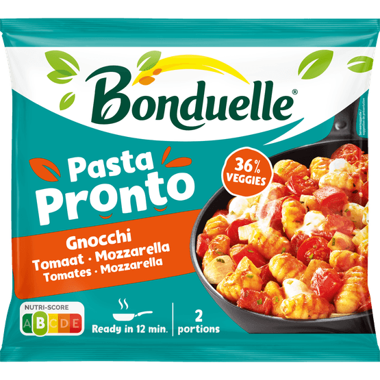 Foto van Bonduelle Pasta pronto gnocchi tomaat mozzarella op witte achtergrond