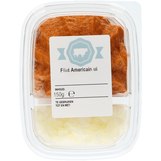 Foto van 1 de Beste Filet americain met ui op witte achtergrond