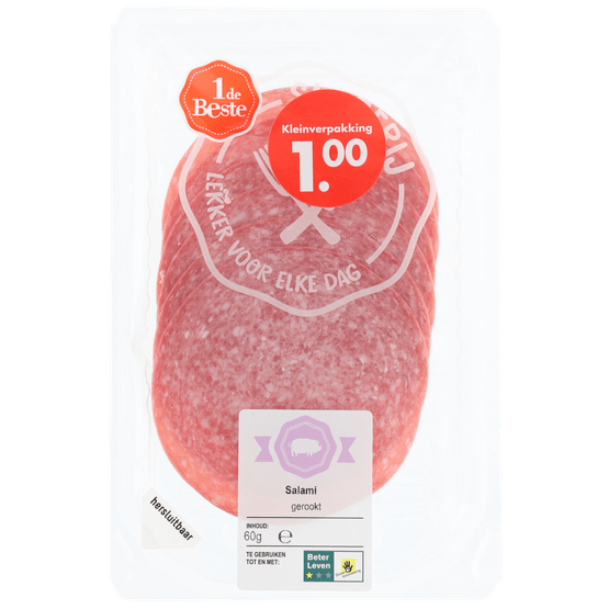 Foto van 1 de Beste Salami gerookt op witte achtergrond