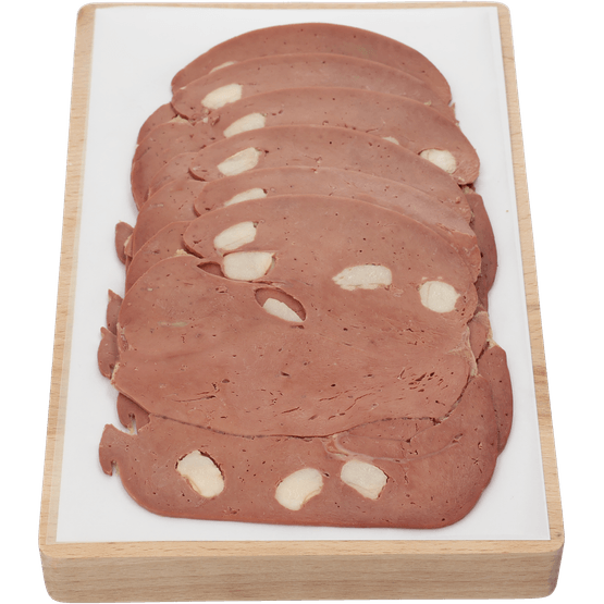 Foto van 1 de Beste Runderlever gelardeerd op witte achtergrond