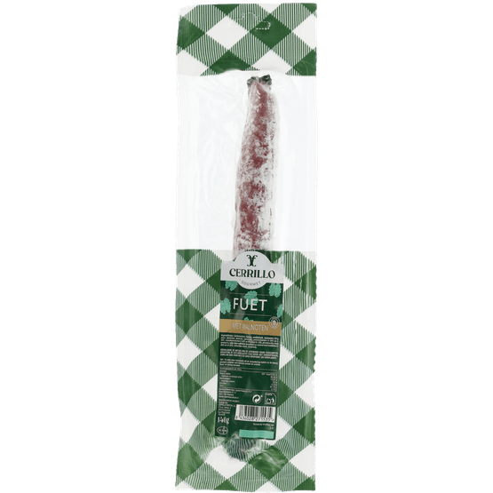 Foto van Cerrillo Fuet extra walnoot op witte achtergrond