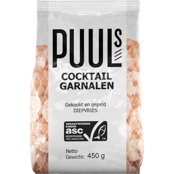 Foto van Klaas Puul Garnalen tail on op witte achtergrond