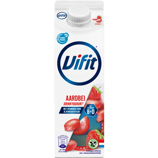 Foto van Vifit Drinkyoghurt aardbei op witte achtergrond