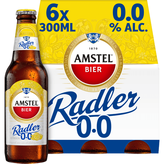 Foto van Amstel Radler citroen 0.0% op witte achtergrond