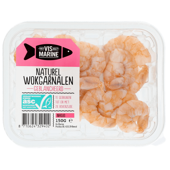 Foto van Vis Marine Wokgarnalen naturel groot op witte achtergrond