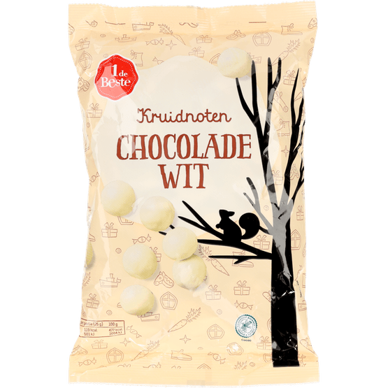 Foto van 1 de Beste Kruidnoten chocolade wit op witte achtergrond