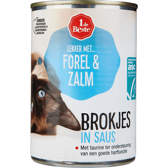 Foto van 1 de Beste Kattenvoer forel-zalm in saus op witte achtergrond