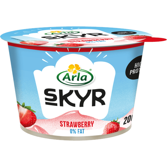 Foto van Arla Skyr aardbei op witte achtergrond