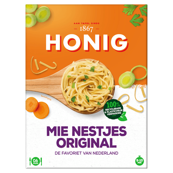 Foto van Honig Mie nestjes op witte achtergrond