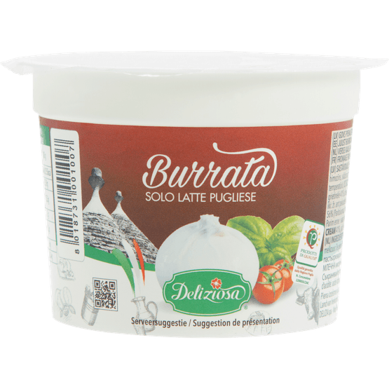 Foto van Deliziosa Burrata op witte achtergrond