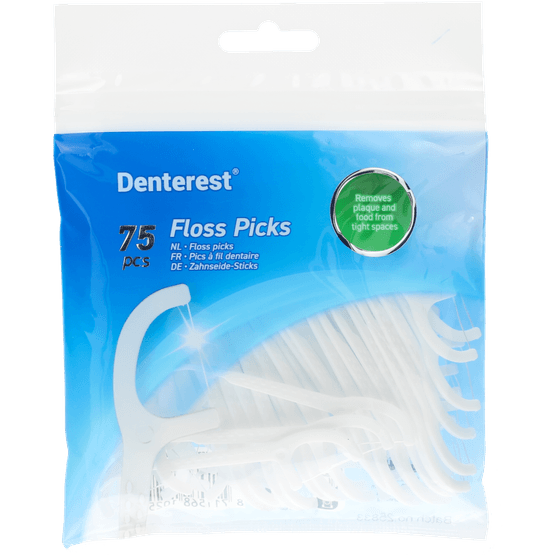 Foto van Denterest Floss picks op witte achtergrond
