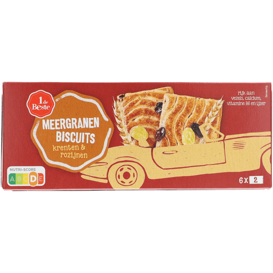 Foto van 1 de Beste Meergranenbiscuit krent-rozijn op witte achtergrond