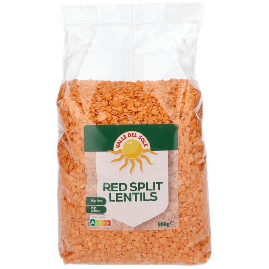 Foto van Valle Del Sole Split linzen rood op witte achtergrond